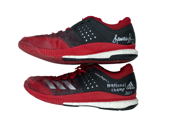 Lauren Stivrins Nebraska Volleyball SIGNED & INSCRIBED GAME WORN 2017 National Championship Shoes (Size 11.5) - Photo Matched