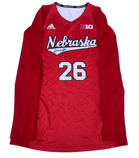 Lauren Stivrins Nebraska Volleyball SIGNED GAME WORN Long Sleeve Red Jersey (Size MT)