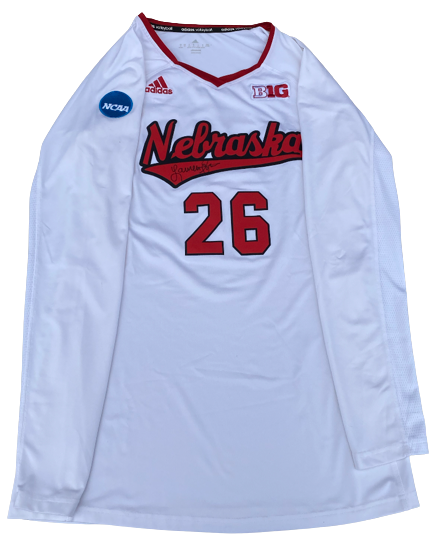 Lauren Stivrins Nebraska Volleyball SIGNED GAME WORN Long Sleeve White Jersey with NCAA Patch (Size LT)