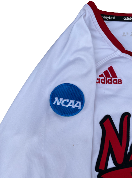 Lauren Stivrins Nebraska Volleyball SIGNED GAME WORN Long Sleeve White Jersey with NCAA Patch (Size LT)