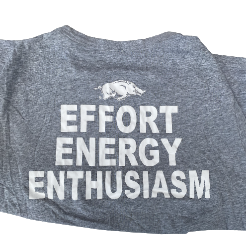 Emeka Obukwelu Arkansas Basketball Team Exclusive "EFFORT ENERGY ENTHUSIASM" Workout Shirt (Size XL)