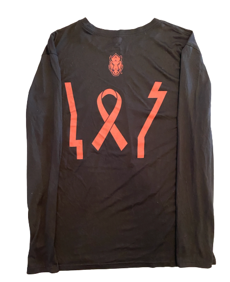 Emeka Obukwelu Arkansas Basketball Team Exclusive "Breast Cancer Awareness" Long Sleeve Shirt (Size XL)