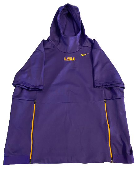 Aaron Moffitt LSU Football Team Issued Short Sleeve Travel Hoodie (Size 2XL)