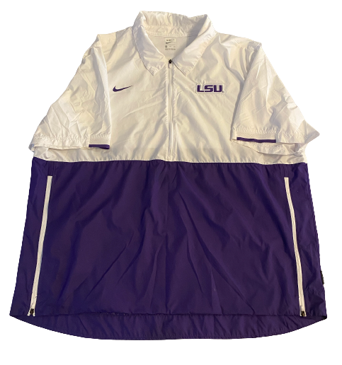 Aaron Moffitt LSU Football Team Issued Short Sleeve Pullover Sideline Jacket (Size 2XL)