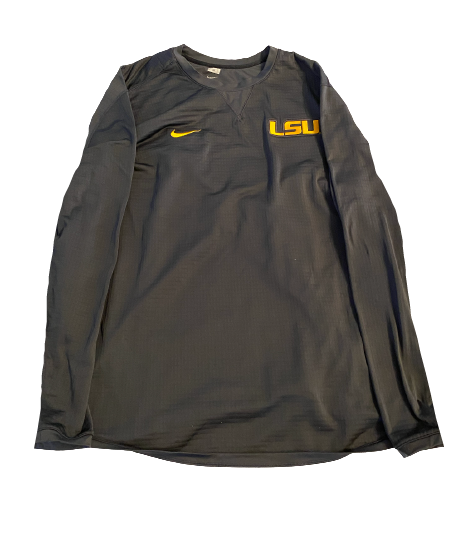 Aaron Moffitt LSU Football Team Issued Long Sleeve Waffle Crewneck Pullover (Size 2XL)