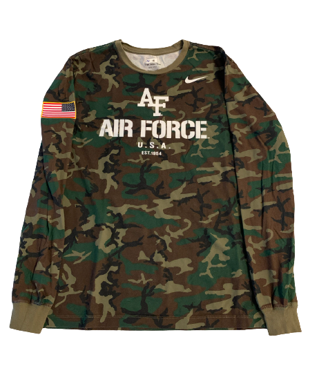 Abe Kinrade Airforce Basketball Team Issued Long Sleeve Camo Shirt with American Flag (Size XL)