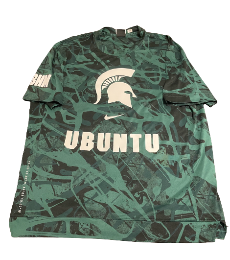 Gabe Brown Michigan State Basketball Team Exclusive "UBUNTU" Pre-Game Warm-Up Shooting Shirt with Number Tag (Size M)