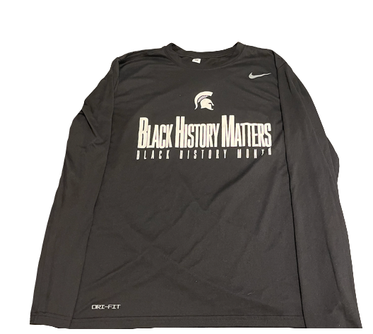 Gabe Brown Michigan State Basketball Team Exclusive "BLACK HISTORY MATTERS" Pre-Game Warm-Up Shooting Shirt with Number Tag (Size L)
