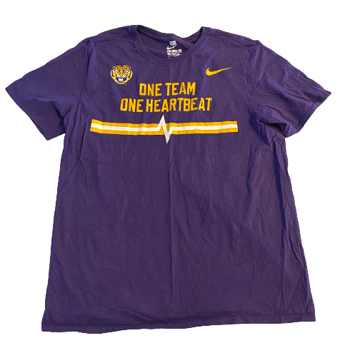 Ray Thornton LSU Football Team Issued "1 TEAM HEARTBEAT" Workout Shirt (Size L)