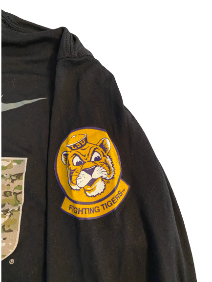 Ray Thornton LSU Football Team Exclusive Long Sleeve Camo Print Shirt with American Flag & Alternate Logo (Size L)