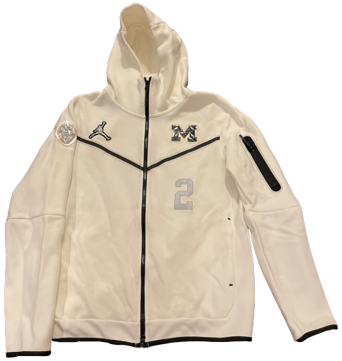 Brad Hawkins Michigan Football Player Exclusive College Football Playoff White Nike Tech Fleece Jacket with Number (Size L)