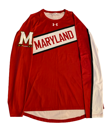 Darryl Morsell Maryland Basketball Team Exclusive Long Sleeve Pre-Game Warm-Up Shirt with Number on Back (Size L)