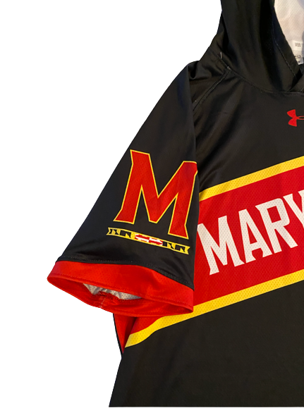 Darryl Morsell Maryland Basketball Team Exclusive Short Sleeve Pre-Game Warm-Up Hoodie with Embroidered Number (Size L)