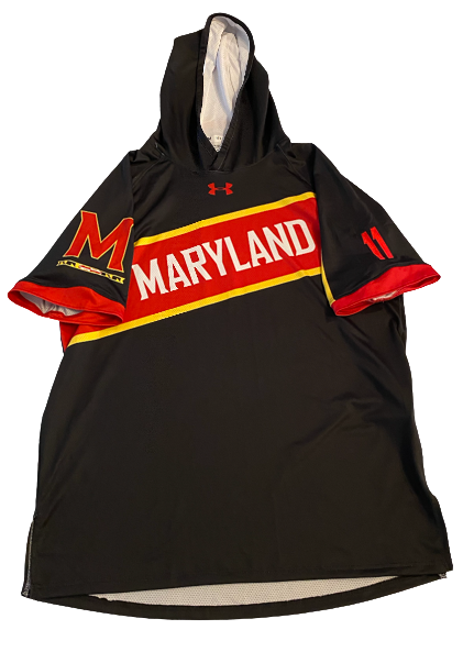 Darryl Morsell Maryland Basketball Team Exclusive Short Sleeve Pre-Game Warm-Up Hoodie with Embroidered Number (Size L)
