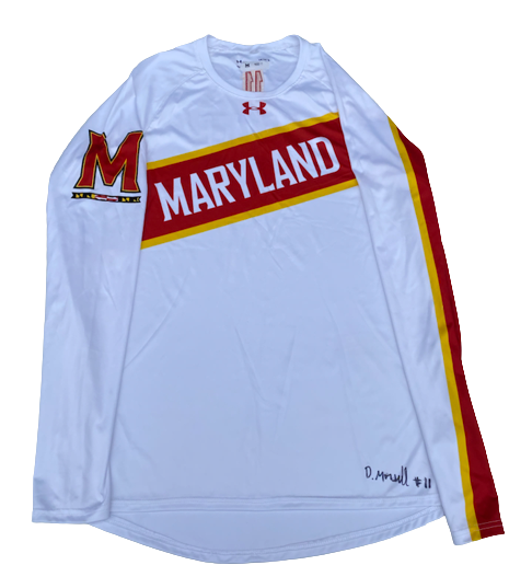 Darryl Morsell Maryland Basketball Team Exclusive SIGNED Long Sleeve Pre-Game Warm-Up Shirt with "JUSTICE" & Number on Back (Size L)
