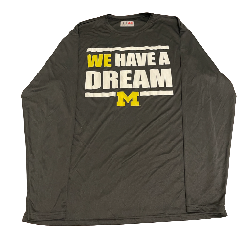 Adrien Nunez Michigan Basketball Player Exclusive "WE HAVE A DREAM" MLK Day Long Sleeve Pre-Game Warm-Up / Bench Shirt (Size L)