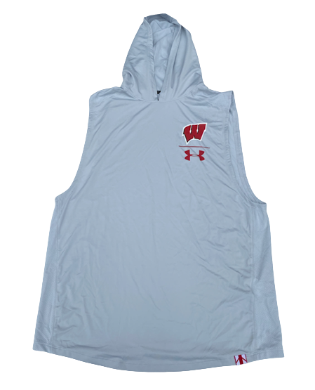 Jack Coan Wisconsin Football Team Issued Sleeveless Performance Hoodie with Player Tag (Size L)