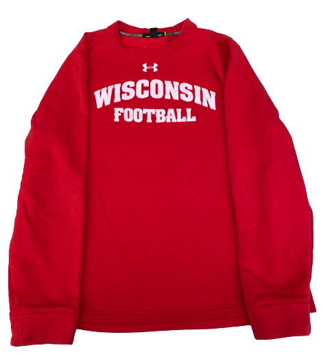 Jack Coan Wisconsin Football Team Issued Crewneck Sweatshirt with Player Tag (Size L)
