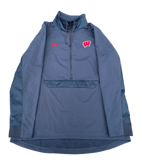 Jack Coan Wisconsin Football Team Issued Half-Zip Jacket with Player Tag (Size L)