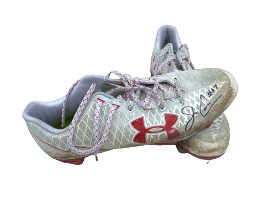 Jack Coan Wisconsin Football SIGNED & INSCRIBED Game Worn 2018 Cleats (Size 12)