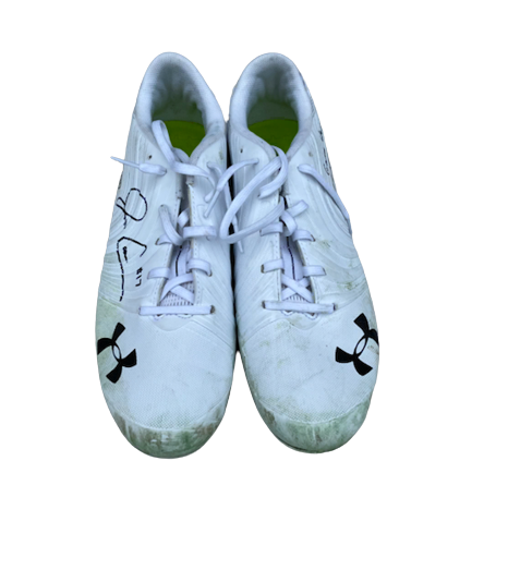 Jack Coan Wisconsin Football SIGNED & INSCRIBED Game Worn 2020 Rose Bowl Cleats (Size 12)