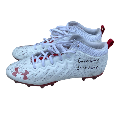 Jack Coan Wisconsin Football SIGNED & INSCRIBED Game Worn 2020 Away Cleats (Size 12)