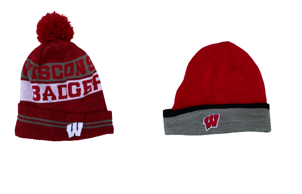Jack Coan Wisconsin Football Team Issued Set of (2) Beanie Hats