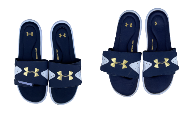 Scott Daly Notre Dame Football Team Issued Set of (2) Under Armour Slides (Size 14)