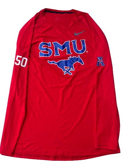 Marcus Weathers SMU Basketball Exclusive Long Sleeve Pre-Game Warm-Up Shirt with Number (Size XL)