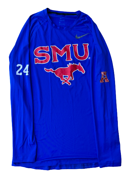 Michael Weathers SMU Basketball Exclusive Long Sleeve Pre-Game Warm-Up Shirt with Number (Size M)
