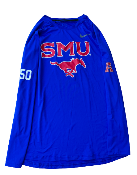 Marcus Weathers SMU Basketball Exclusive Long Sleeve Pre-Game Warm-Up Shirt with Number (Size XL)