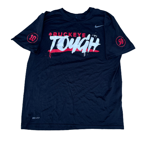 Isaiah Pryor Ohio State Football Team Exclusive "BUCKEYE TOUGH" Workout Shirt (Size L)