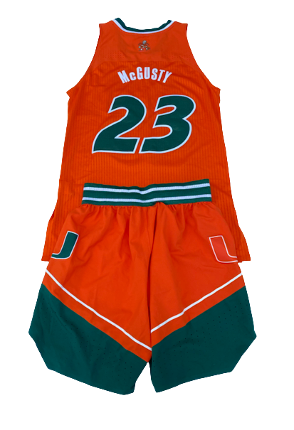 Kameron McGusty Miami Basketball 2022 NCAA TOURNAMENT Game Worn Uniform Set - Jersey & Shorts (Size M)