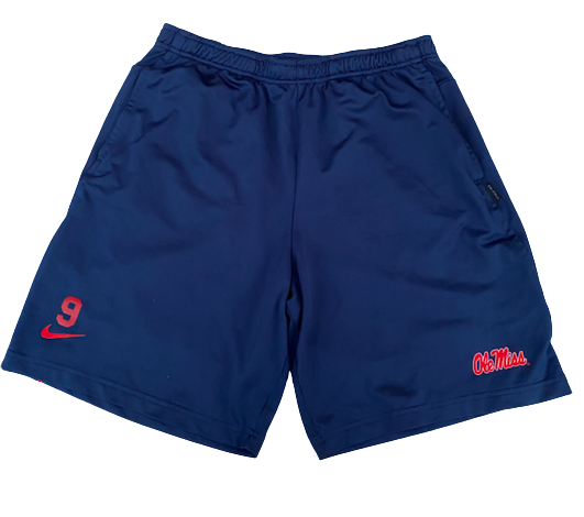 Hayden Leatherwood Ole Miss Baseball Team Issued Workout Shorts with Number (Size L)