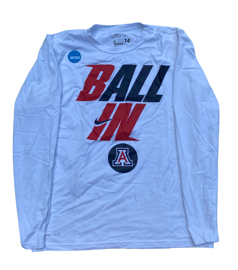 Sam Thomas Arizona Basketball Team Issued "BALL IN" Long Sleeve Shirt with NCAA Tournament Patch (Size M)