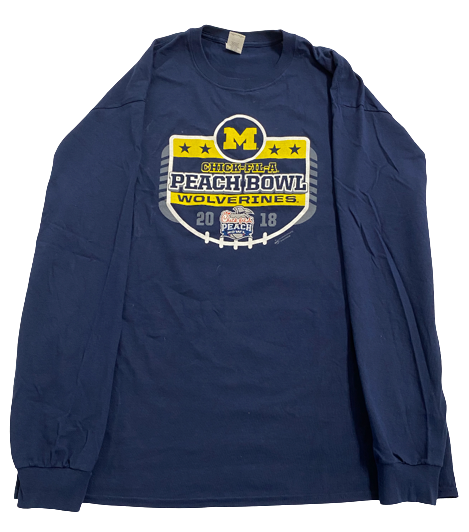Will Hart Michigan Football Team Issued 2018 Chick-fil-A Peach Bowl Long Sleeve Shirt (Size XL)