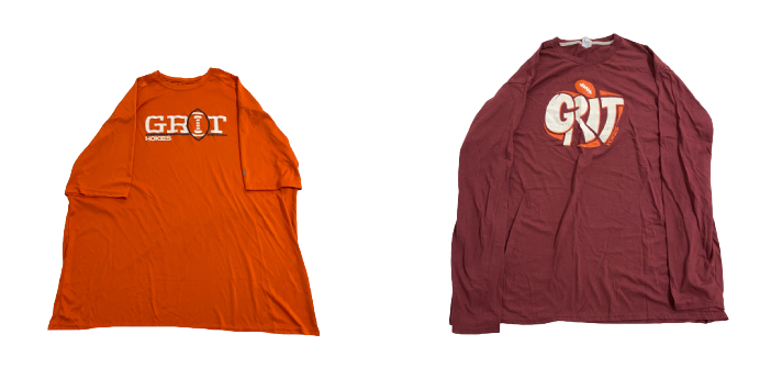 Jordan Williams Virginia Tech Football Player-Exclusive Set of (2)"GRIT" Shirts (Size XXXL)