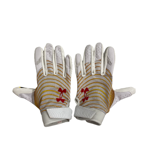 Greg China-Rose Maryland Football Player-Exclusive Gloves (Size L)