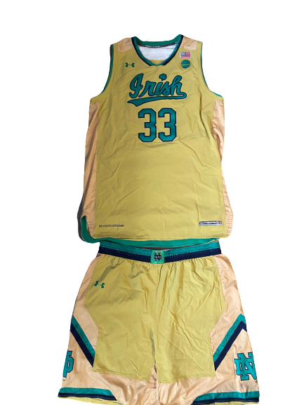 John Mooney Notre Dame Basketball Game Worn Gold Uniform Set (Photo Matched)