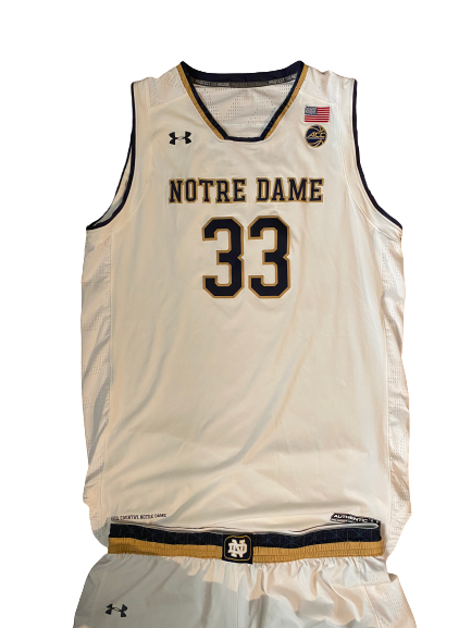 John Mooney Notre Dame Basketball Game Worn White Uniform Set - Photo Matched