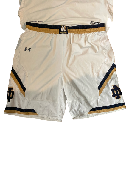 John Mooney Notre Dame Basketball Game Worn White Uniform Set - Photo Matched