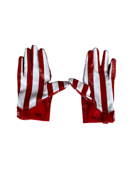 Allen Stallings Indiana Football Player Exclusive "Candy Cane" Striped Football Gloves (Size XL)
